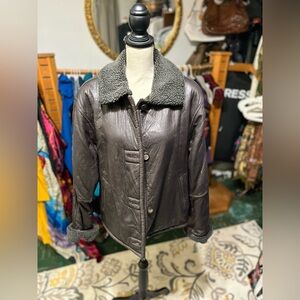 Chocolate brown real leather faux shearling hipster